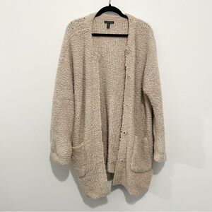 Eileen Fisher Cardigan Cream Teddy Boucle Wool Blend Snap Front Pockets Size M